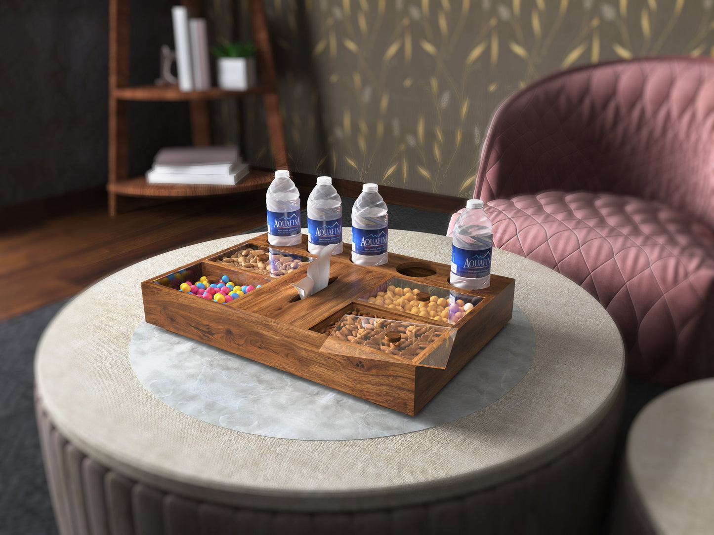 صينية خشبية لتنظيم طاولة القهوة - كبيرة