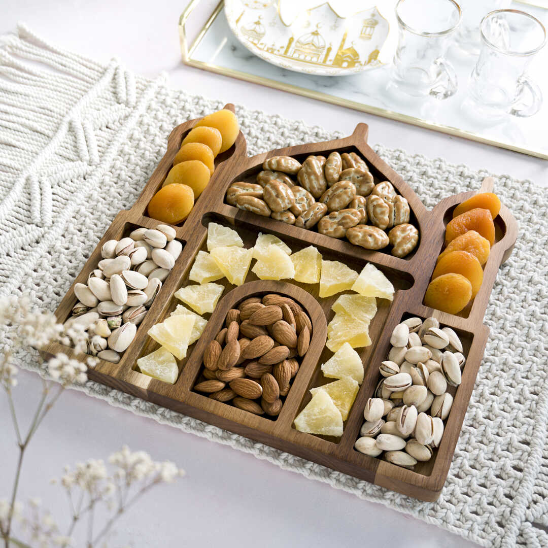 مجموعة صواني رمضان الفاخرة من خشب الأكاسيا