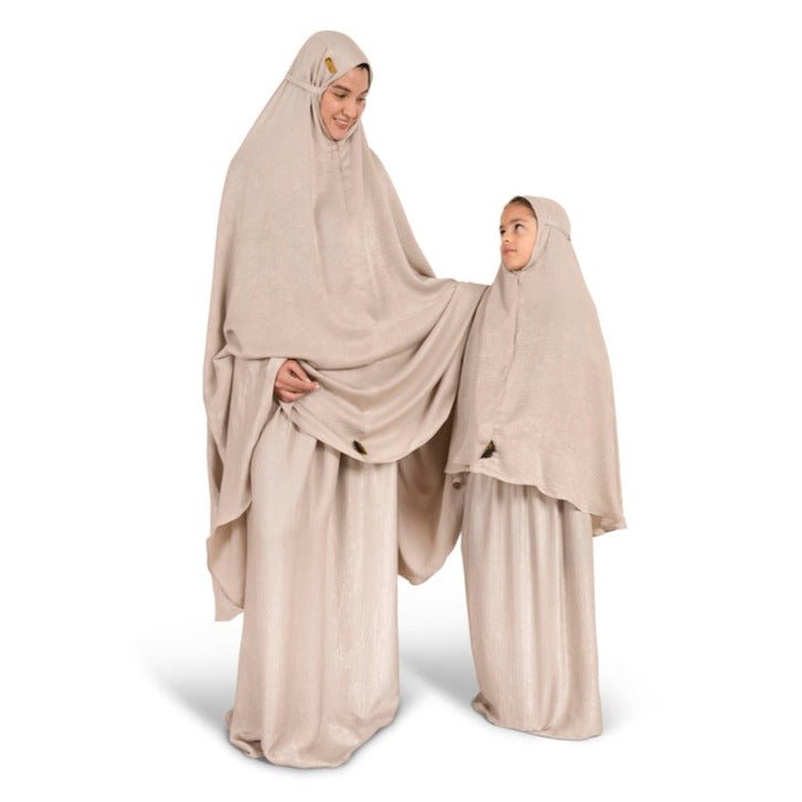 ثوب الصلاة - مجموعة الأميرة المسلمة قطعتان - للأطفال - بلون الوردي الترابي