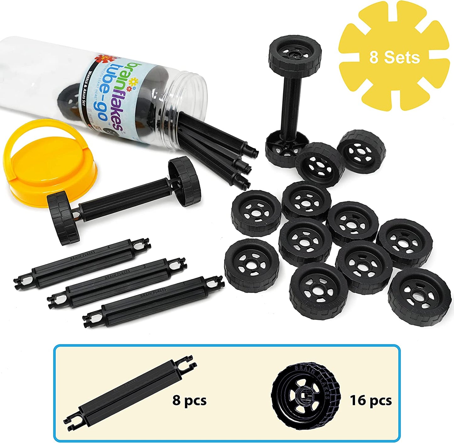 مجموعة Brain Flakes Tube-Go – عجلات ومحاور (8 مجموعات)