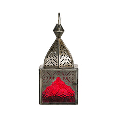 Classic Mini Zinc Antique Lantern - Cherry Color Glass