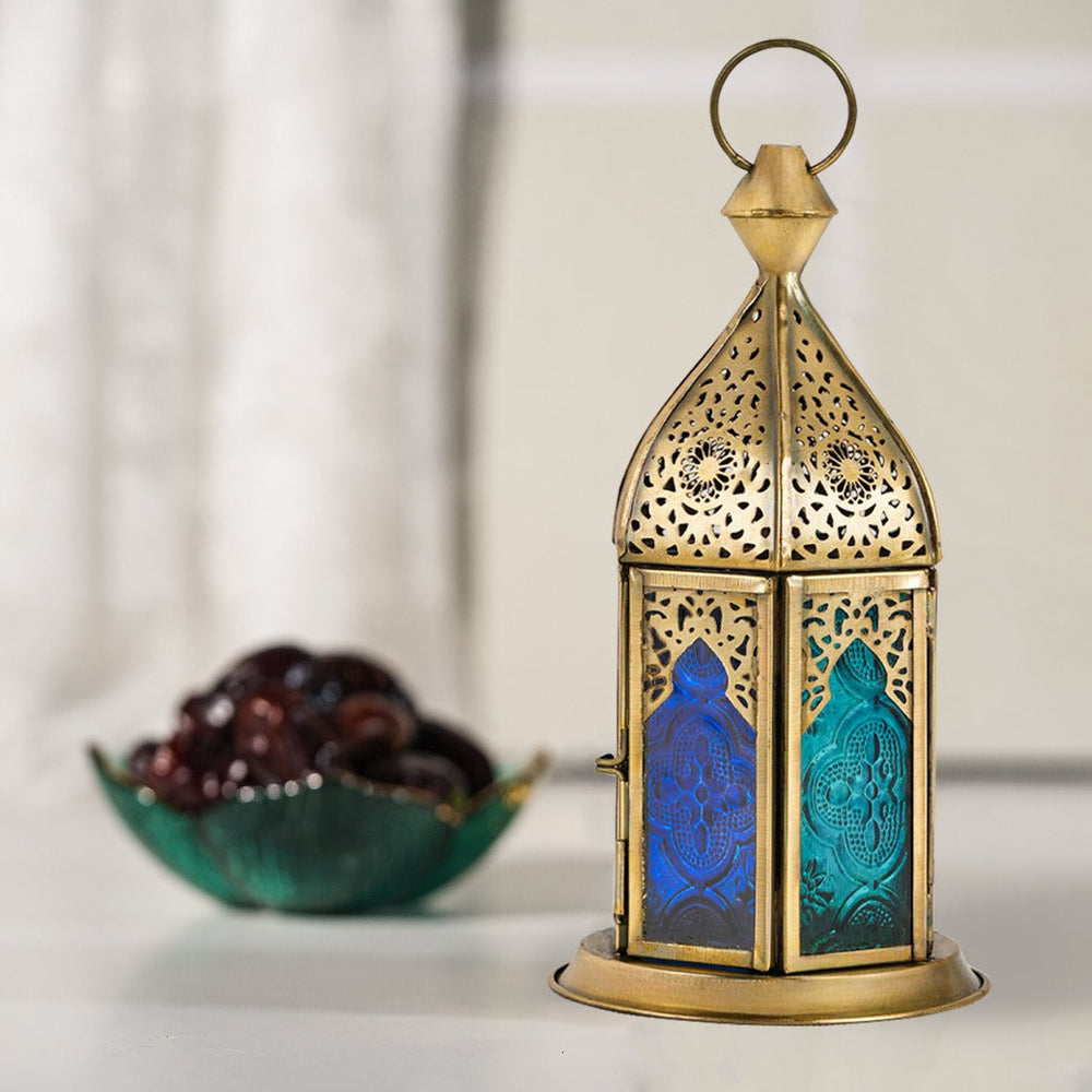 
                      
                        Blue Chic Short Brass Antique Lantern - Blue Turquoise Duo Glass
                      
                    