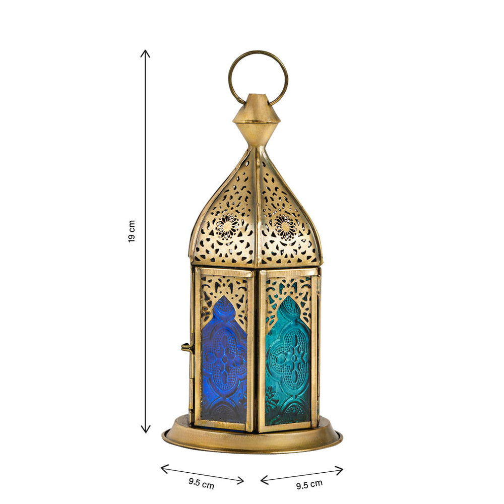 
                      
                        Blue Chic Short Brass Antique Lantern - Blue Turquoise Duo Glass
                      
                    