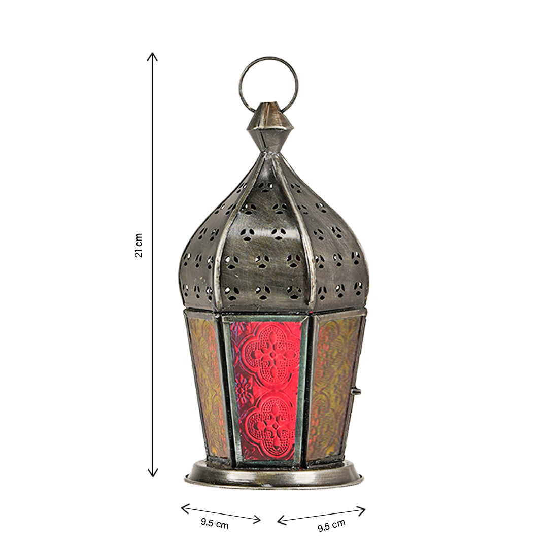 فانوس عربي عتيق - زجاج باللونين الأحمر والأصفر