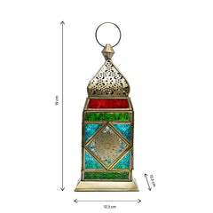 Cairo Brass Antique Lantern - Multi Color Glass