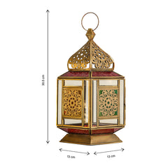 فانوس عتيق من النحاس الأصفر - زجاج أحمر وأخضر وشفاف