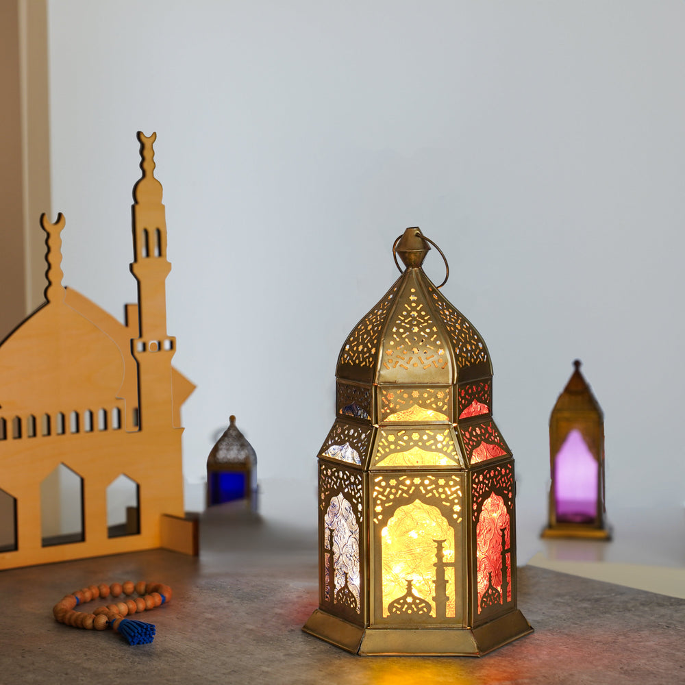 
                      
                        Mosque of Maghreb Brass Antique Lantern - Red & Royal Blue Color Glass
                      
                    