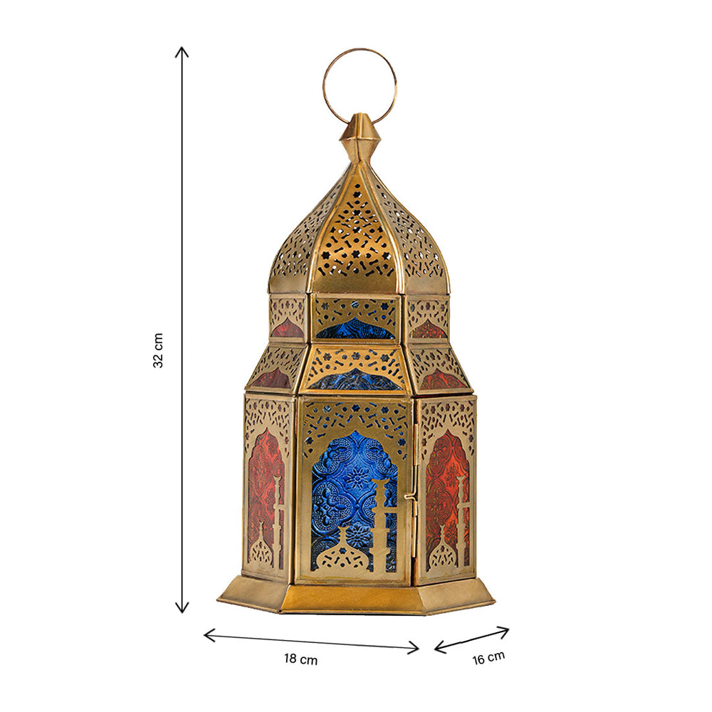 
                      
                        Mosque of Maghreb Brass Antique Lantern - Red & Royal Blue Color Glass
                      
                    