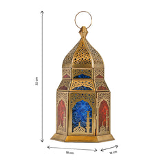 Mosque of Maghreb Brass Antique Lantern - Red & Royal Blue Color Glass