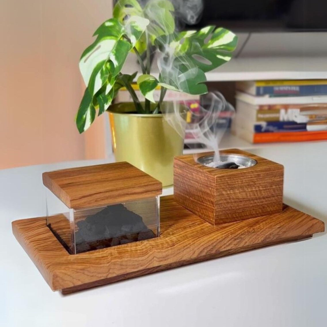 Wooden Incense Burner Tray Set