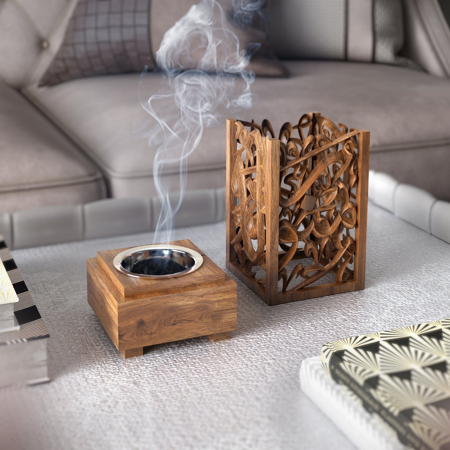 Wooden Arabic Calligraphy Incense Burner - Short