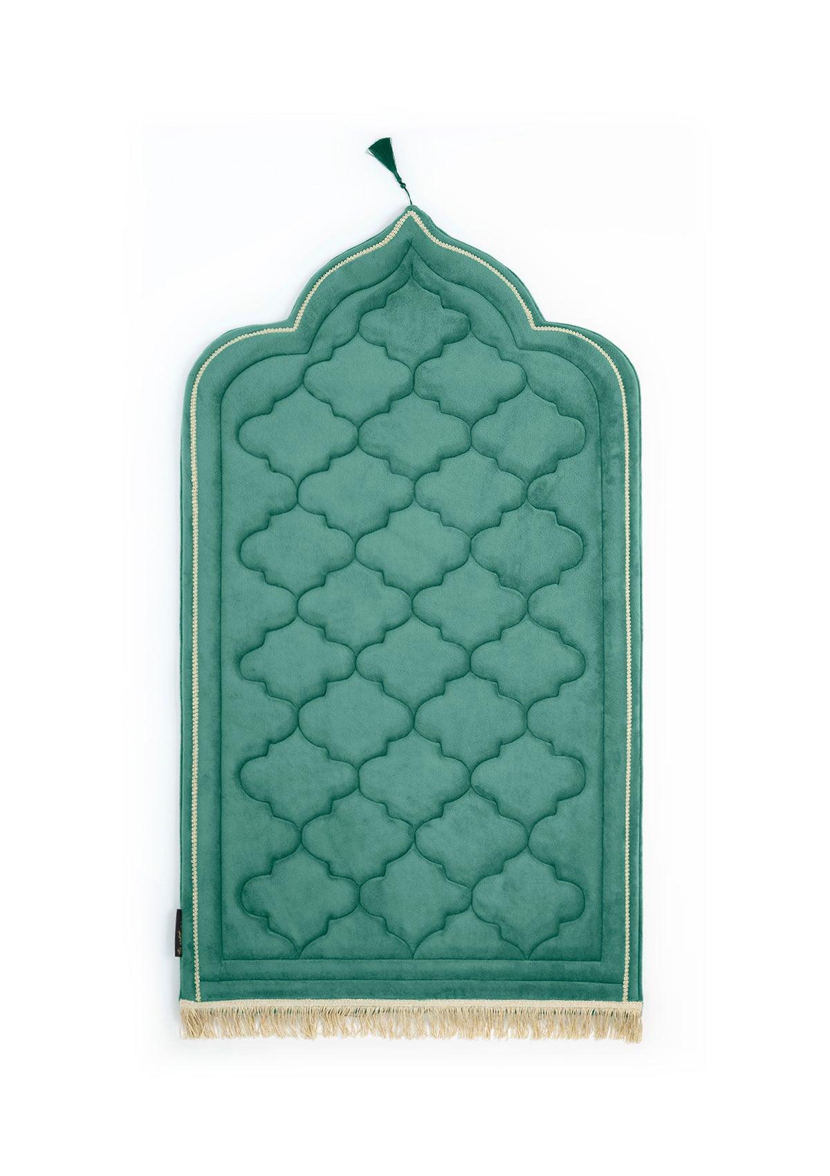 Velvet Foam Prayer Mat - Emerald Green - Hilalful